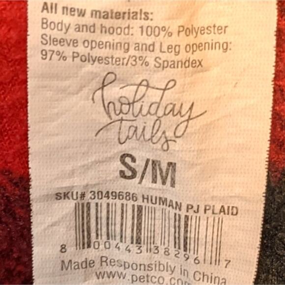 HOLIDAY TAILS Red Buffalo Plaid Zipper Hooded Onesie Pajamas Small Medium - Picture 6 of 6